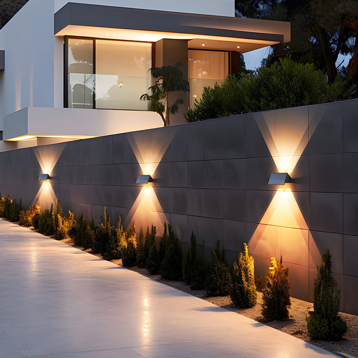 Solar Outdoor Wall Sconce - Up/Down LED Lighting, Waterproof Exterior Fixture