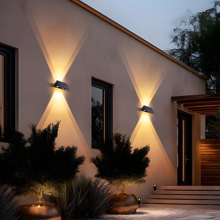 Solar Outdoor Wall Sconce - Up/Down LED Lighting, Waterproof Exterior Fixture