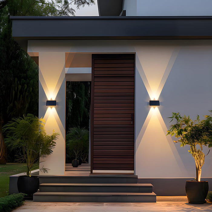 Solar Outdoor Wall Sconce - Up/Down LED Lighting, Waterproof Exterior Fixture