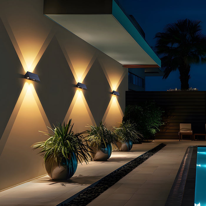 Solar Outdoor Wall Sconce - Up/Down LED Lighting, Waterproof Exterior Fixture