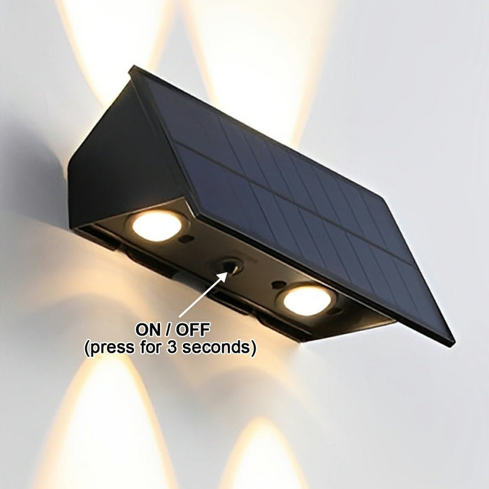 Solar Outdoor Wall Sconce - Up/Down LED Lighting, Waterproof Exterior Fixture