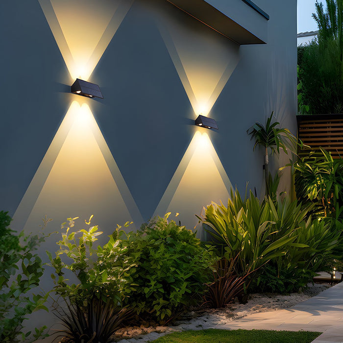 Solar Outdoor Wall Sconce - Up/Down LED Lighting, Waterproof Exterior Fixture