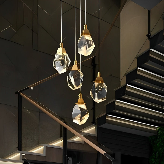 Spiral Crystal Droplets Staircase Chandelier - Modern Duplex Foyer Entryway Pendant Light