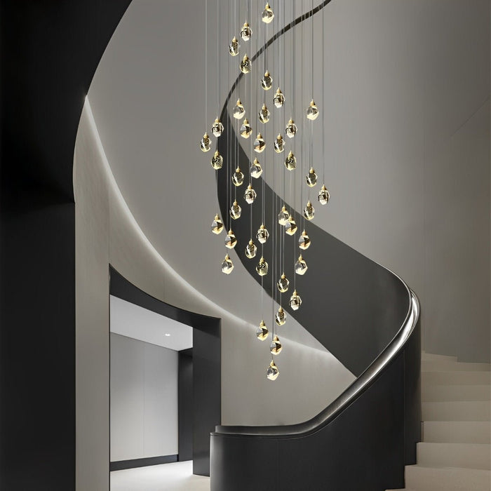 Spiral Crystal Droplets Staircase Chandelier - Modern Duplex Foyer Entryway Pendant Light