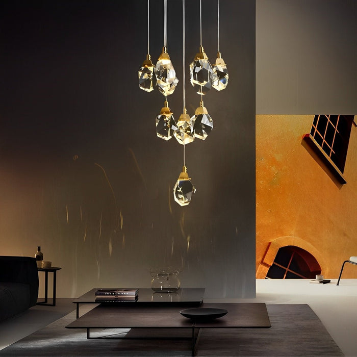 Spiral Crystal Droplets Staircase Chandelier - Modern Duplex Foyer Entryway Pendant Light