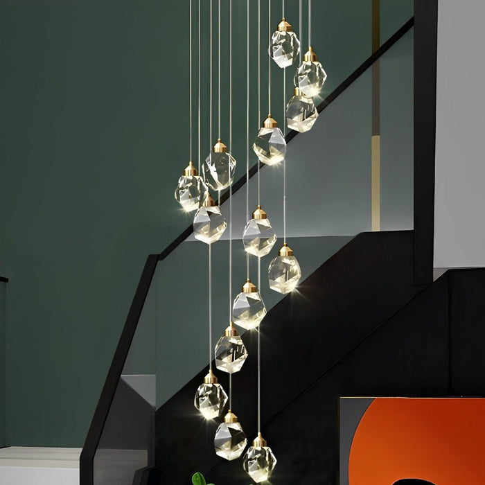 Spiral Crystal Droplets Staircase Chandelier - Modern Duplex Foyer Entryway Pendant Light