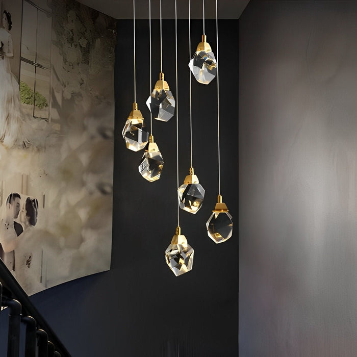 Spiral Crystal Droplets Staircase Chandelier - Modern Duplex Foyer Entryway Pendant Light