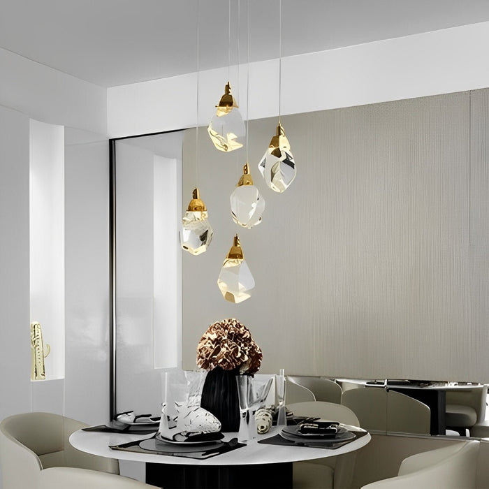 Spiral Crystal Droplets Staircase Chandelier - Modern Duplex Foyer Entryway Pendant Light