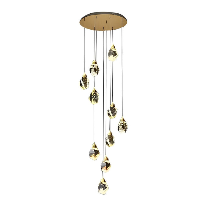 Spiral Crystal Droplets Staircase Chandelier - Modern Duplex Foyer Entryway Pendant Light