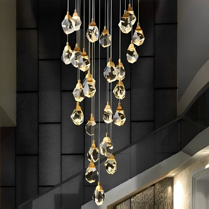 Spiral Crystal Droplets Staircase Chandelier - Modern Duplex Foyer Entryway Pendant Light