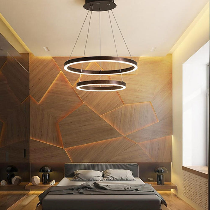 Modern Circle 2 Story Foyer Chandelier Aluminum Dining Room Ceiling Light
