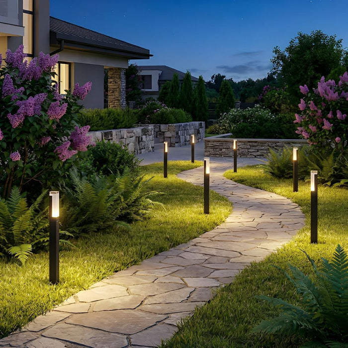 Square Column Modern LED Outdoor Pathway Light - Die-Cast Aluminum / Acrylic Diffuser, Warm Illumination for Garden Walkways
