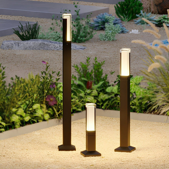 Square Column Modern LED Outdoor Pathway Light - Die-Cast Aluminum / Acrylic Diffuser, Warm Illumination for Garden Walkways
