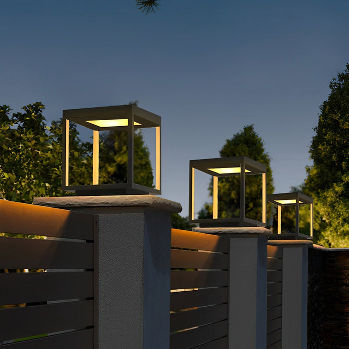Square Hollow Frame Post Cap Light - Solar Powered / Hardwired Outdoor LED Fence Deck Lighting