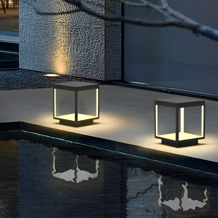 Square Hollow Frame Post Cap Light - Solar Powered / Hardwired Outdoor LED Fence Deck Lighting