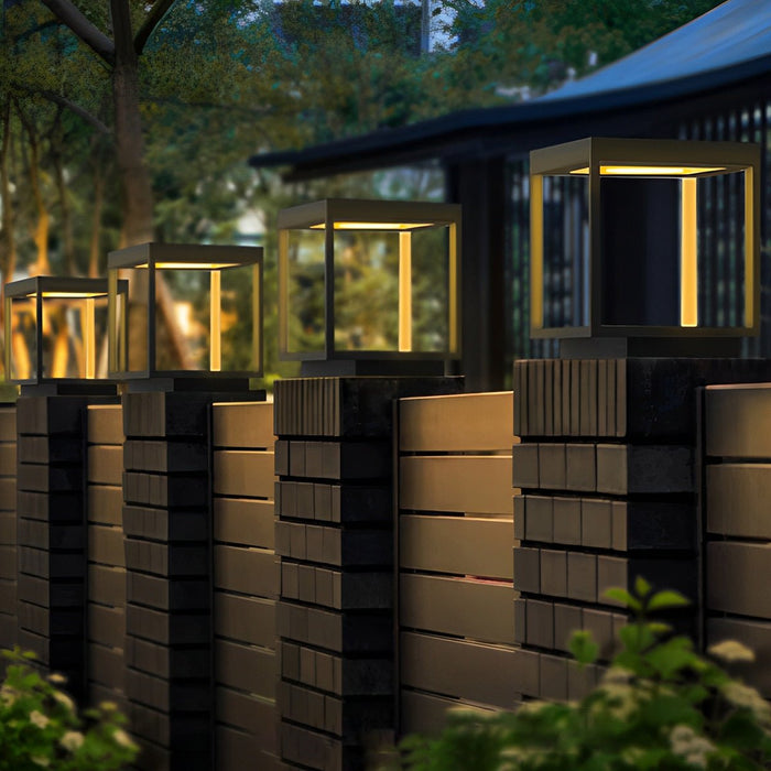 Square Hollow Frame Post Cap Light - Solar Powered / Hardwired Outdoor LED Fence Deck Lighting