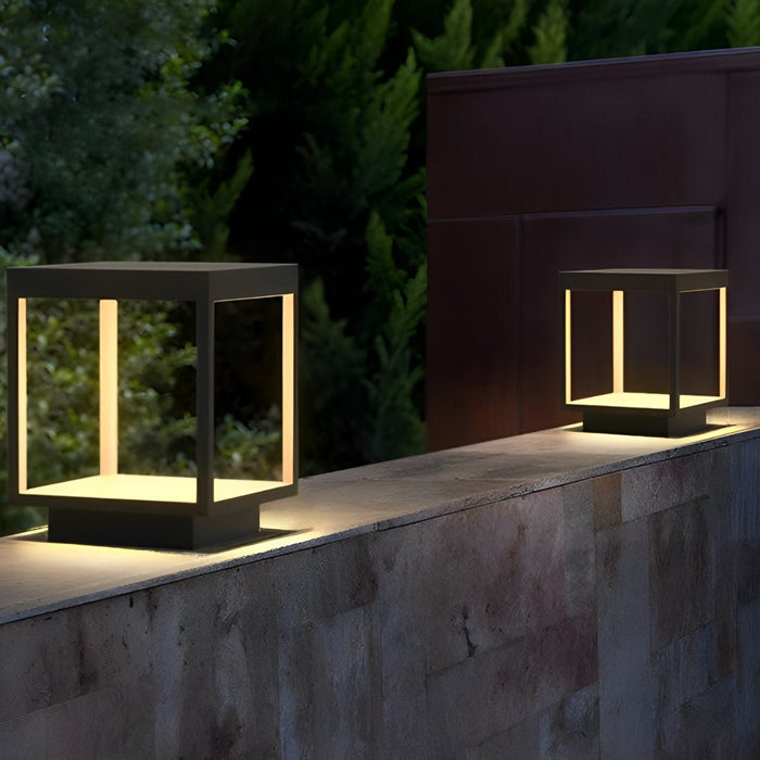 Square Hollow Frame Post Cap Light - Solar Powered / Hardwired Outdoor LED Fence Deck Lighting