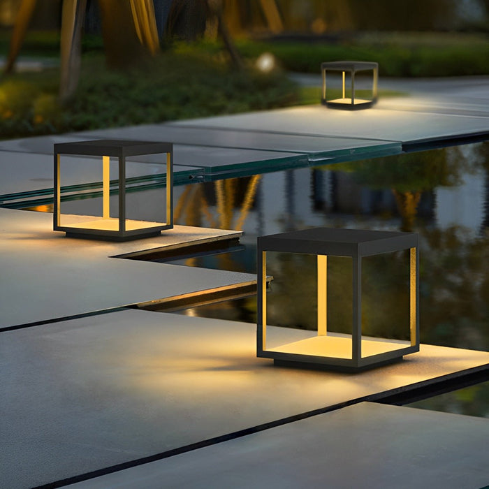 Square Hollow Frame Post Cap Light - Solar Powered / Hardwired Outdoor LED Fence Deck Lighting