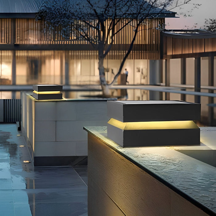 Square Solar Post Cap Light - Modern Black Outdoor Pillar Lamp, Waterproof LED Garden Column