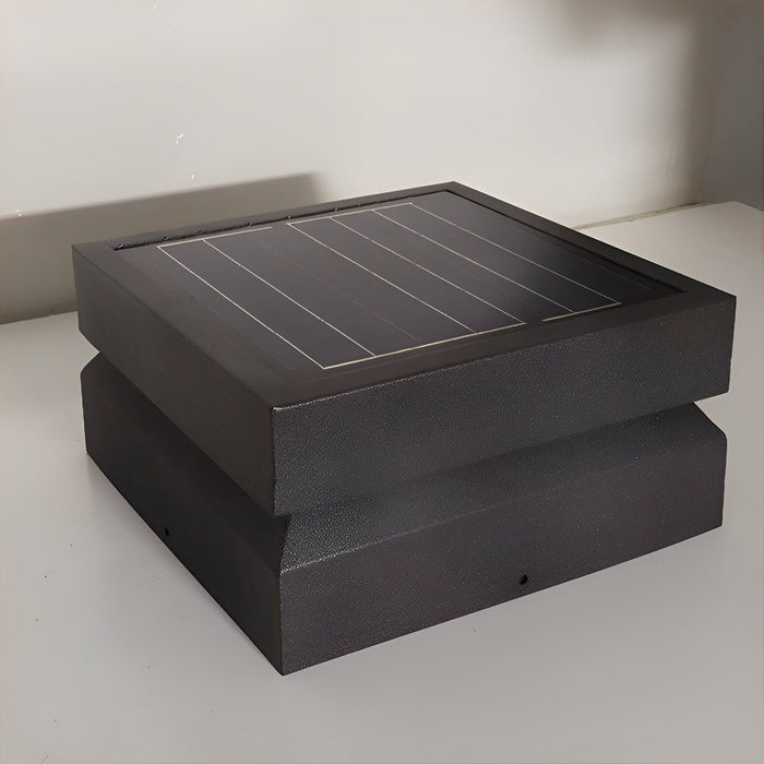 Square Solar Post Cap Light - Modern Black Outdoor Pillar Lamp, Waterproof LED Garden Column