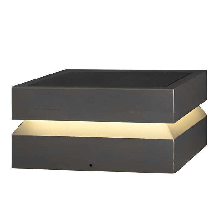 Square Solar Post Cap Light - Modern Black Outdoor Pillar Lamp, Waterproof LED Garden Column
