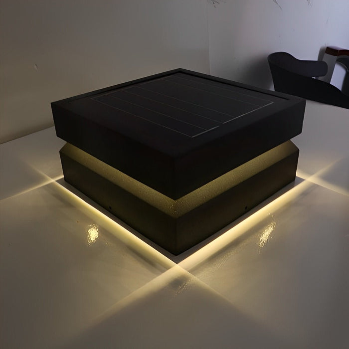 Square Solar Post Cap Light - Modern Black Outdoor Pillar Lamp, Waterproof LED Garden Column