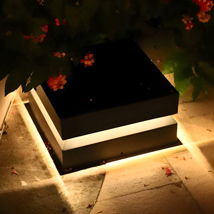 Square Solar Post Cap Light - Modern Black Outdoor Pillar Lamp, Waterproof LED Garden Column