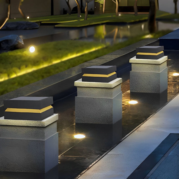 Square Solar Post Cap Light - Modern Black Outdoor Pillar Lamp, Waterproof LED Garden Column