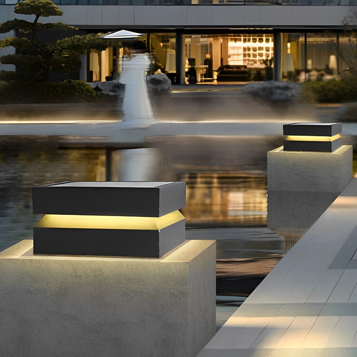 Square Solar Post Cap Light - Modern Black Outdoor Pillar Lamp, Waterproof LED Garden Column