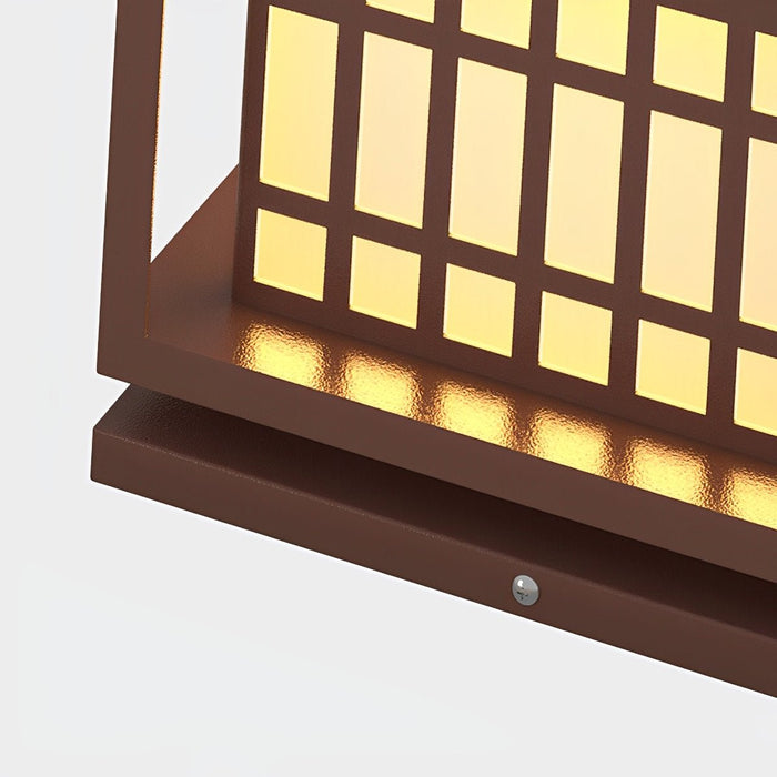Square LED Outdoor Post Light - Brown Finish / Deck Pillar Column Lamp - Waterproof Garden Lighting