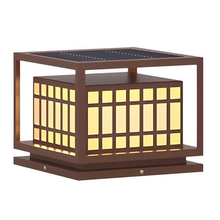 Square LED Outdoor Post Light - Brown Finish / Deck Pillar Column Lamp - Waterproof Garden Lighting