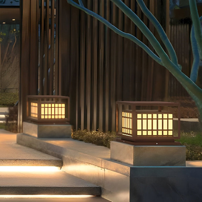 Square LED Outdoor Post Light - Brown Finish / Deck Pillar Column Lamp - Waterproof Garden Lighting