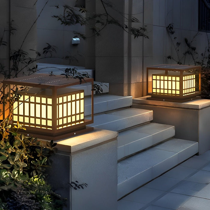 Square LED Outdoor Post Light - Brown Finish / Deck Pillar Column Lamp - Waterproof Garden Lighting