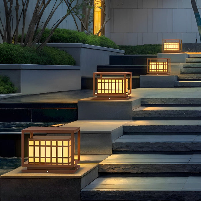 Square LED Outdoor Post Light - Brown Finish / Deck Pillar Column Lamp - Waterproof Garden Lighting