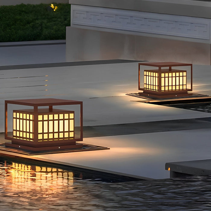 Square LED Outdoor Post Light - Brown Finish / Deck Pillar Column Lamp - Waterproof Garden Lighting