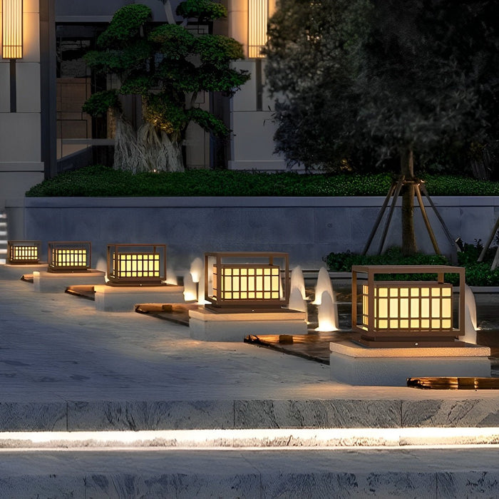 Square LED Outdoor Post Light - Brown Finish / Deck Pillar Column Lamp - Waterproof Garden Lighting
