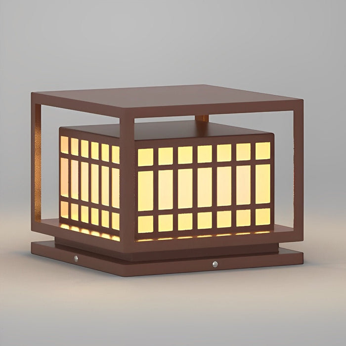 Square LED Outdoor Post Light - Brown Finish / Deck Pillar Column Lamp - Waterproof Garden Lighting