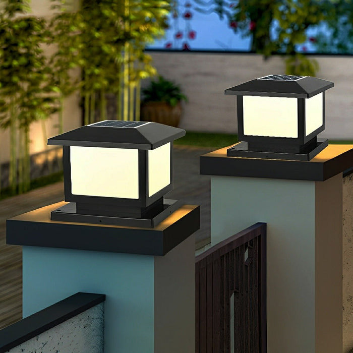Square Solar LED Fence Post Light - Modern Stainless Steel Waterproof Outdoor Lighting for Decks, Patios, and Gardens