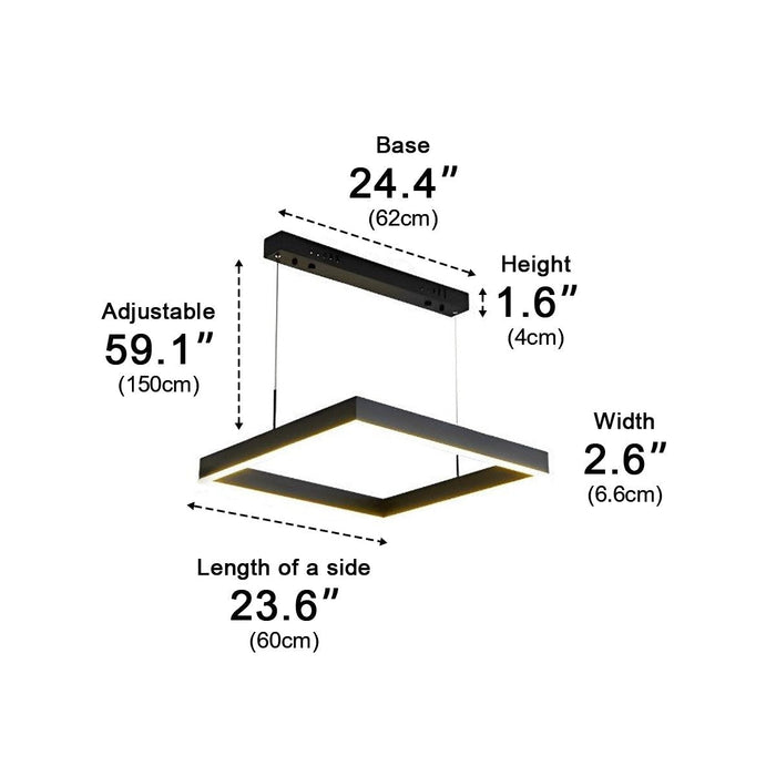 3-Layer Square Pendant Light - Modern Geometric Chandelier, Minimalist Ceiling Fixture for Kitchen Island / Dining Room