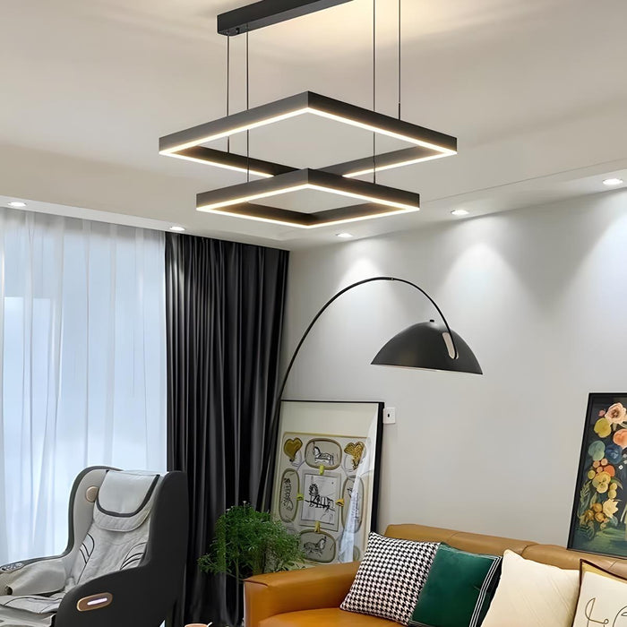 3-Layer Square Pendant Light - Modern Geometric Chandelier, Minimalist Ceiling Fixture for Kitchen Island / Dining Room
