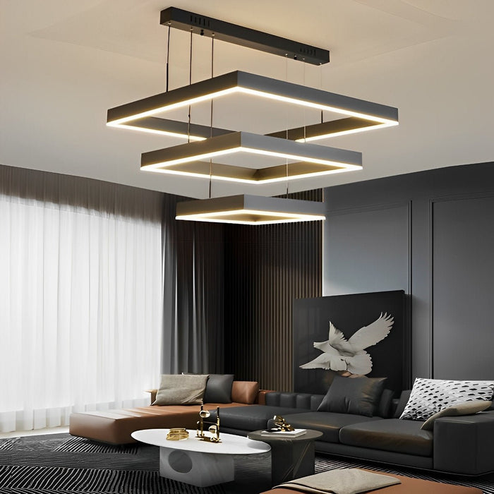 3-Layer Square Pendant Light - Modern Geometric Chandelier, Minimalist Ceiling Fixture for Kitchen Island / Dining Room