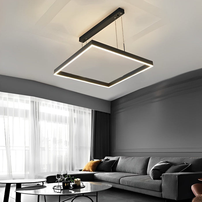 3-Layer Square Pendant Light - Modern Geometric Chandelier, Minimalist Ceiling Fixture for Kitchen Island / Dining Room