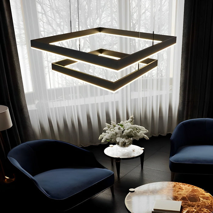 3-Layer Square Pendant Light - Modern Geometric Chandelier, Minimalist Ceiling Fixture for Kitchen Island / Dining Room