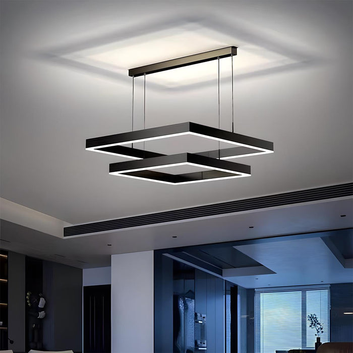 3-Layer Square Pendant Light - Modern Geometric Chandelier, Minimalist Ceiling Fixture for Kitchen Island / Dining Room