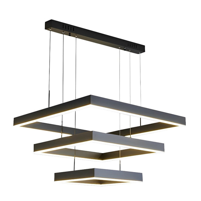 3-Layer Square Pendant Light - Modern Geometric Chandelier, Minimalist Ceiling Fixture for Kitchen Island / Dining Room