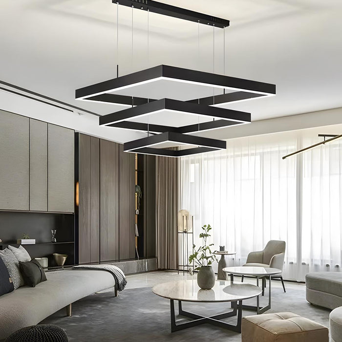 3-Layer Square Pendant Light - Modern Geometric Chandelier, Minimalist Ceiling Fixture for Kitchen Island / Dining Room