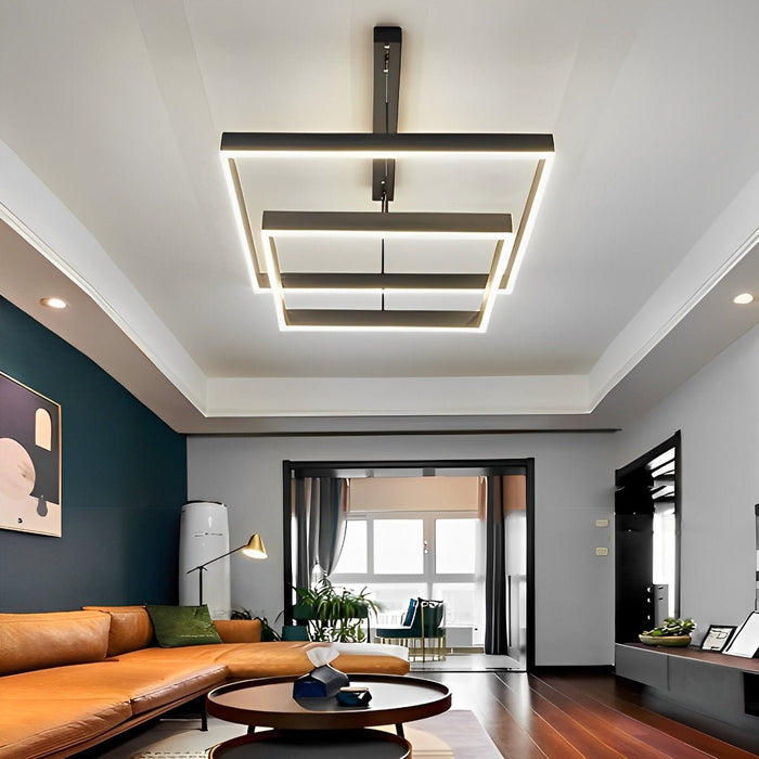 3-Layer Square Pendant Light - Modern Geometric Chandelier, Minimalist Ceiling Fixture for Kitchen Island / Dining Room