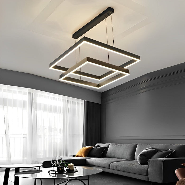 3-Layer Square Pendant Light - Modern Geometric Chandelier, Minimalist Ceiling Fixture for Kitchen Island / Dining Room