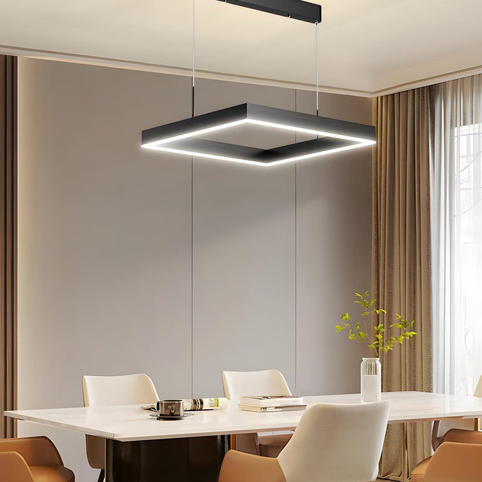 3-Layer Square Pendant Light - Modern Geometric Chandelier, Minimalist Ceiling Fixture for Kitchen Island / Dining Room