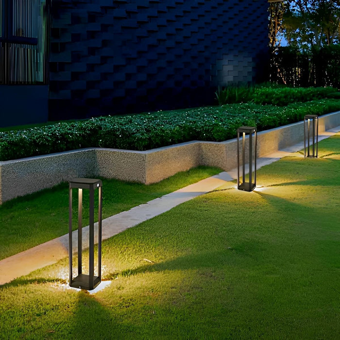 Rectangle Hollow Pathway Light - Modern Minimalist Design, Waterproof Outdoor Post Lamp, Solar/Hardwired Options